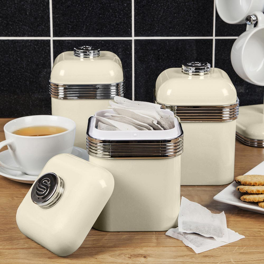 Retro opbergblikken set van 3 creme