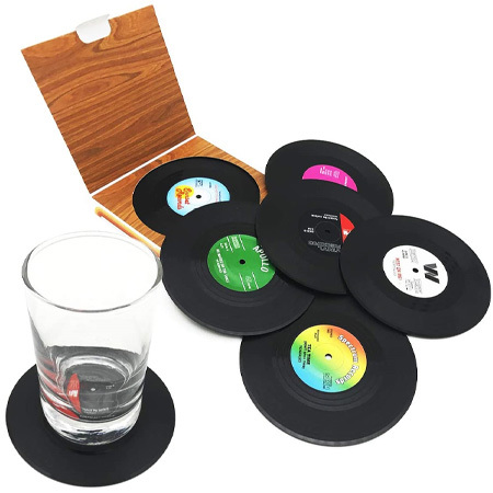 Retro vinyl onderzetters set van 6 Retro vinyl onderzetters set van 6