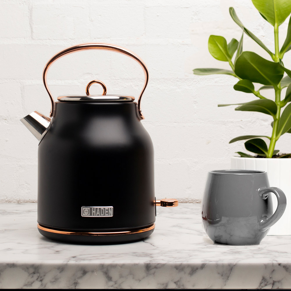Haden Heritage retro waterkoker zwart & koper