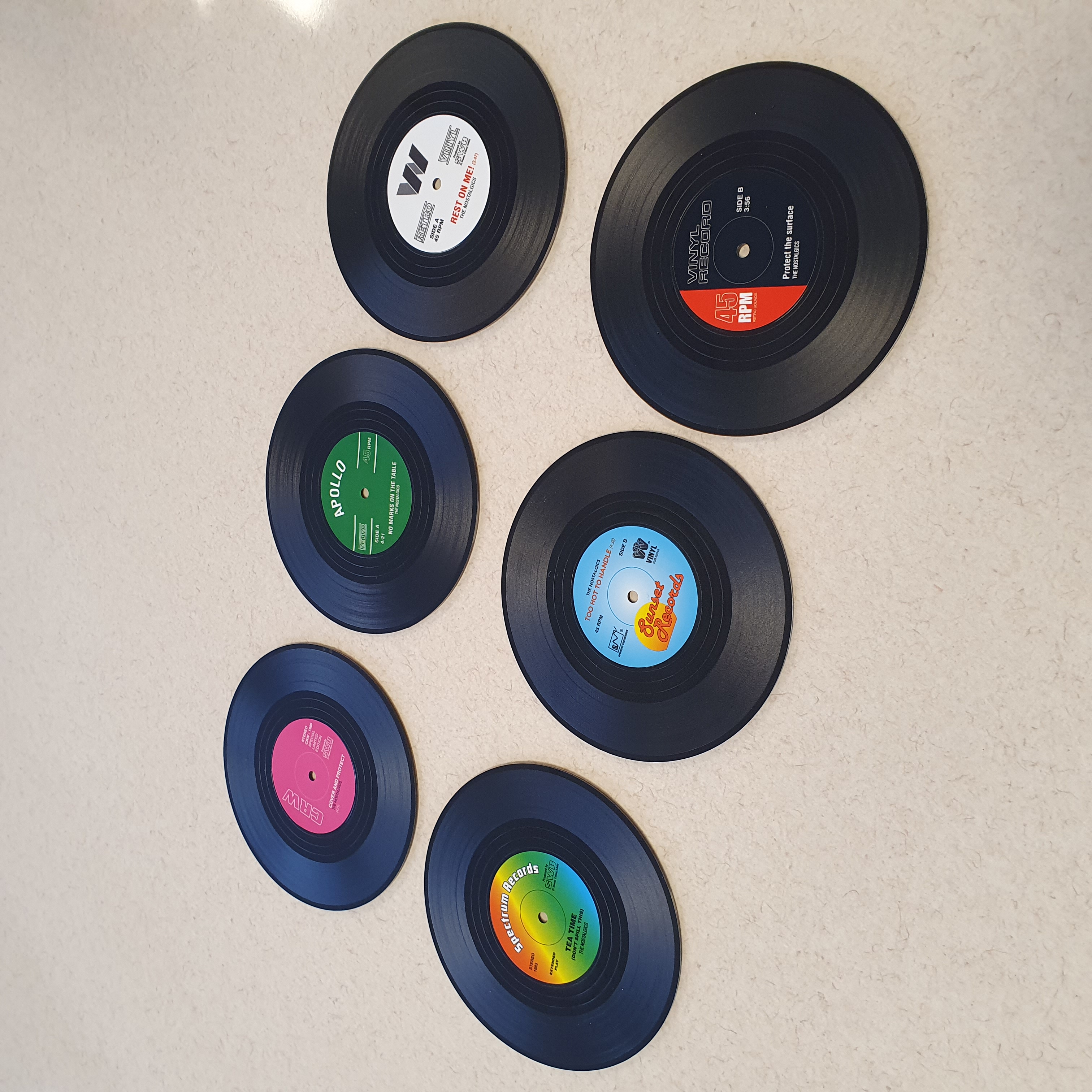 Retro vinyl onderzetters set van 6 Retro vinyl onderzetters set van 6