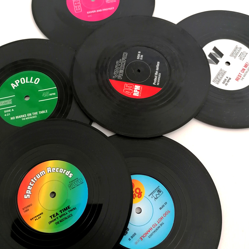 Retro vinyl onderzetters set van 6 Retro vinyl onderzetters set van 6