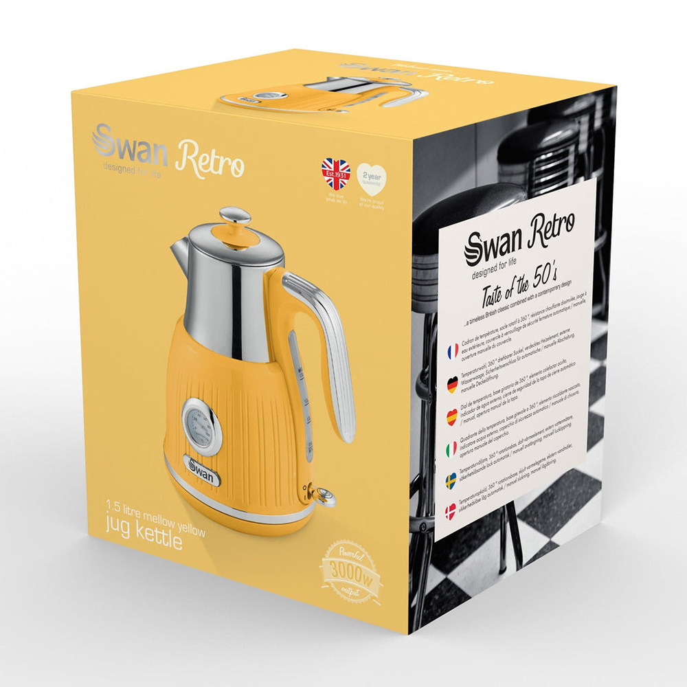 Swan SK31040YELN Retro Waterkoker 1.5 Liter Geel