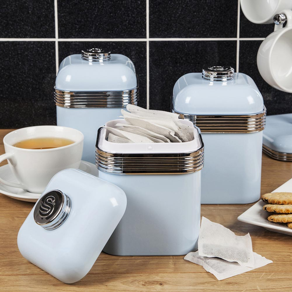 Retro opbergblikken set van 3 blauw