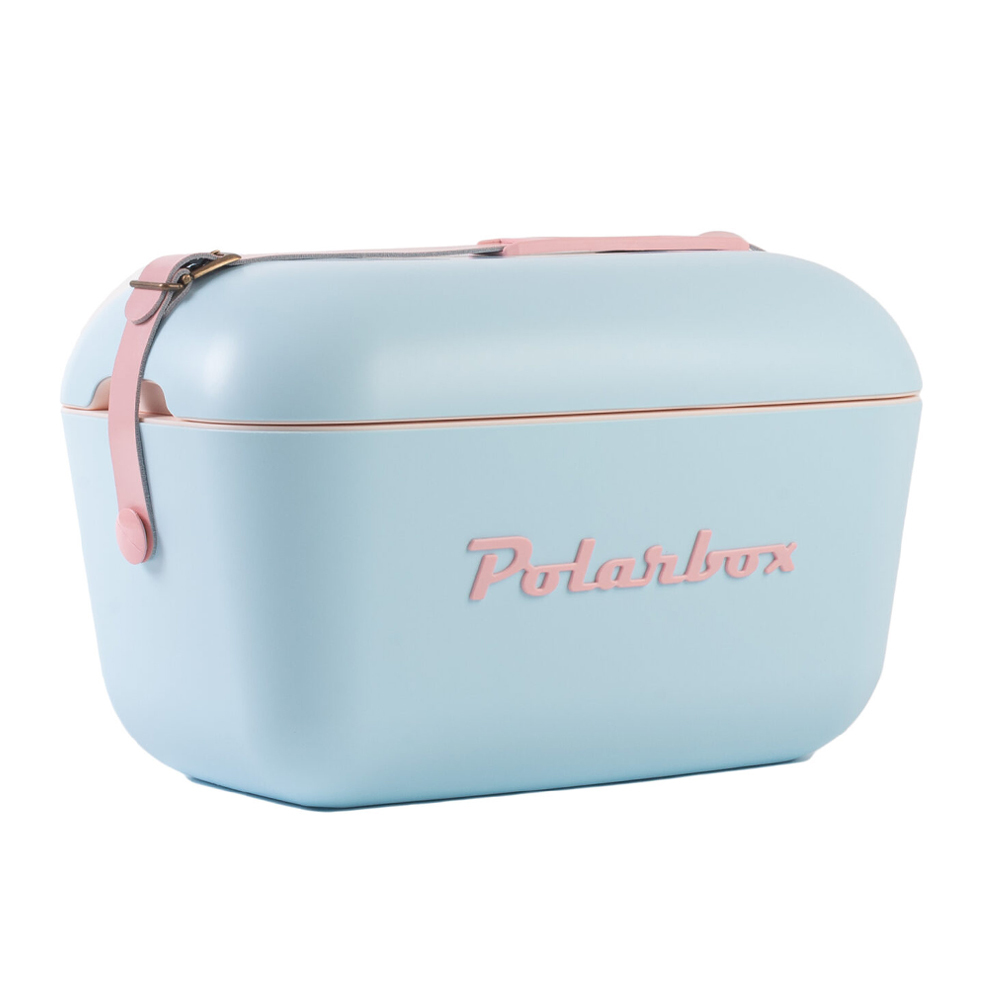 Polarbox retro koelbox pop blauw met roze band - 20 liter - duurzaam geproduceerde trendy koelbox