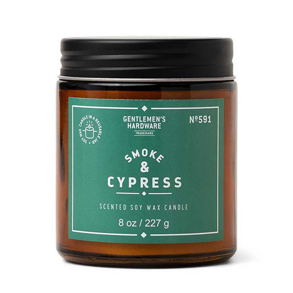 Geurkaars smoke + cypress - in glazen apothekerspot
