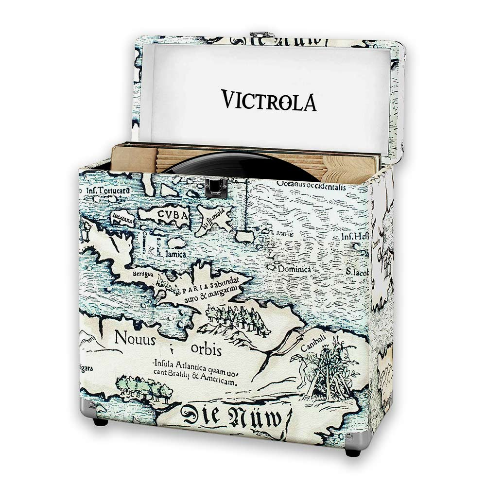Victrola Retro Platenkoffer met Vintage Opdruk Wit