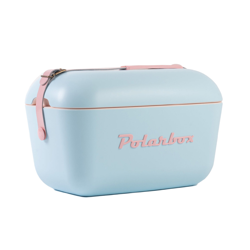 Polarbox Retro Koelbox Pop Blauw met Roze Band - 12 liter - Duurzaam geproduceerde trendy koelbox