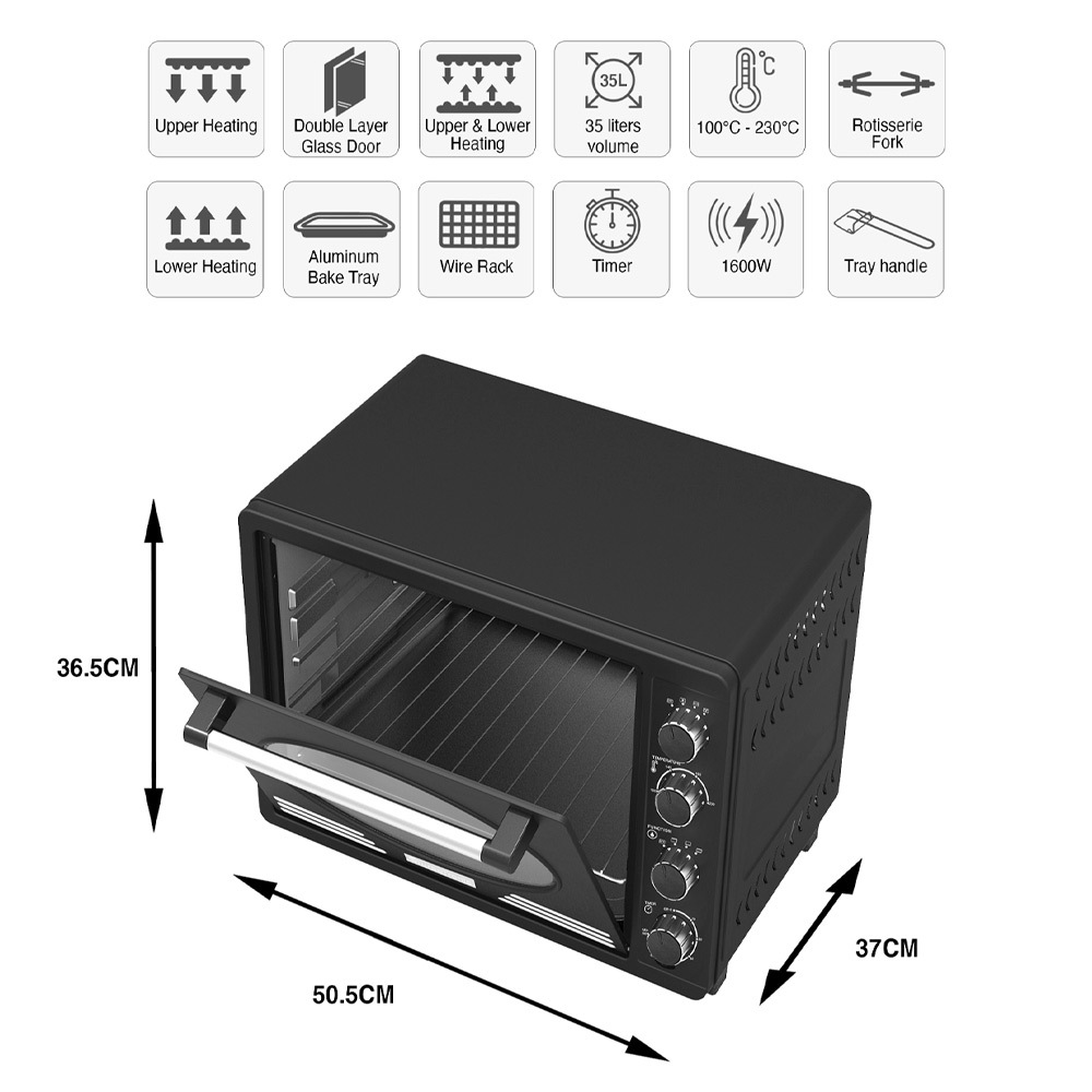 Retro mini oven 35 L zwart