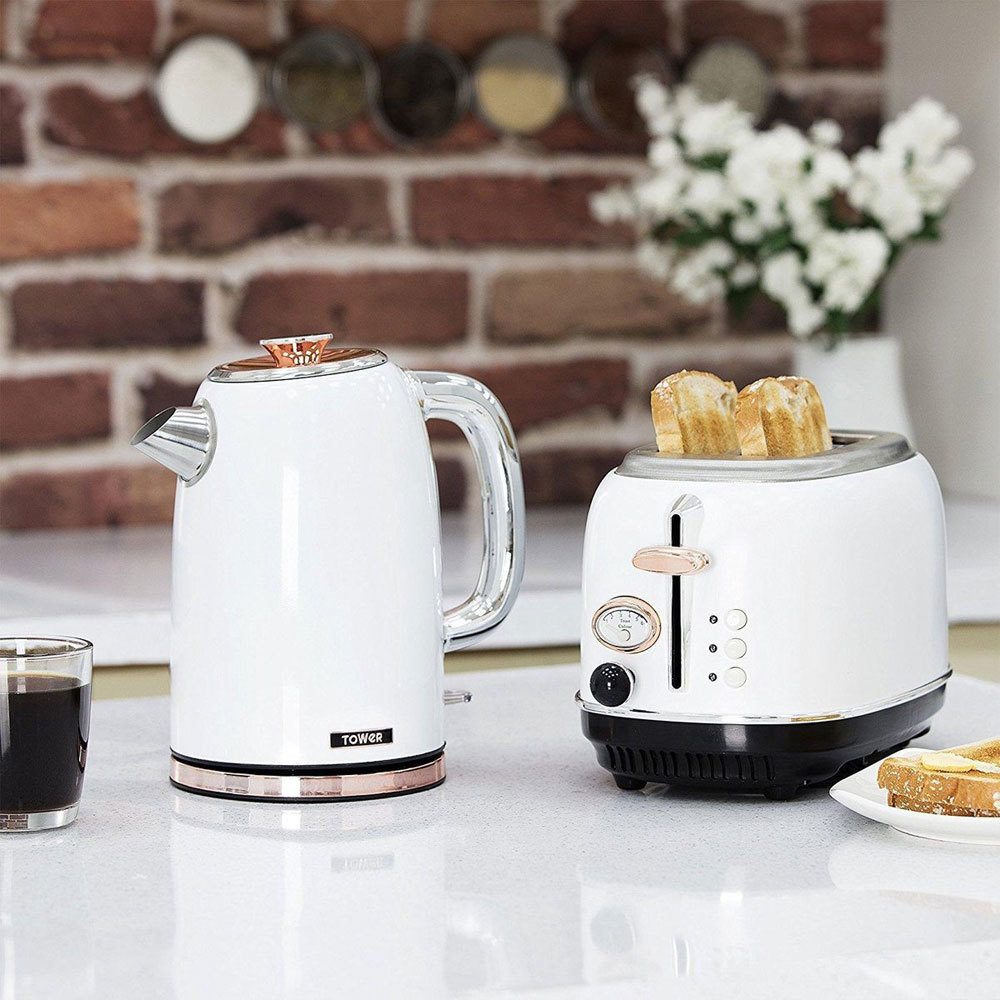 Tower T10023W  Retro Waterkoker 1.7 Liter Bottega Rose Gold Wit  