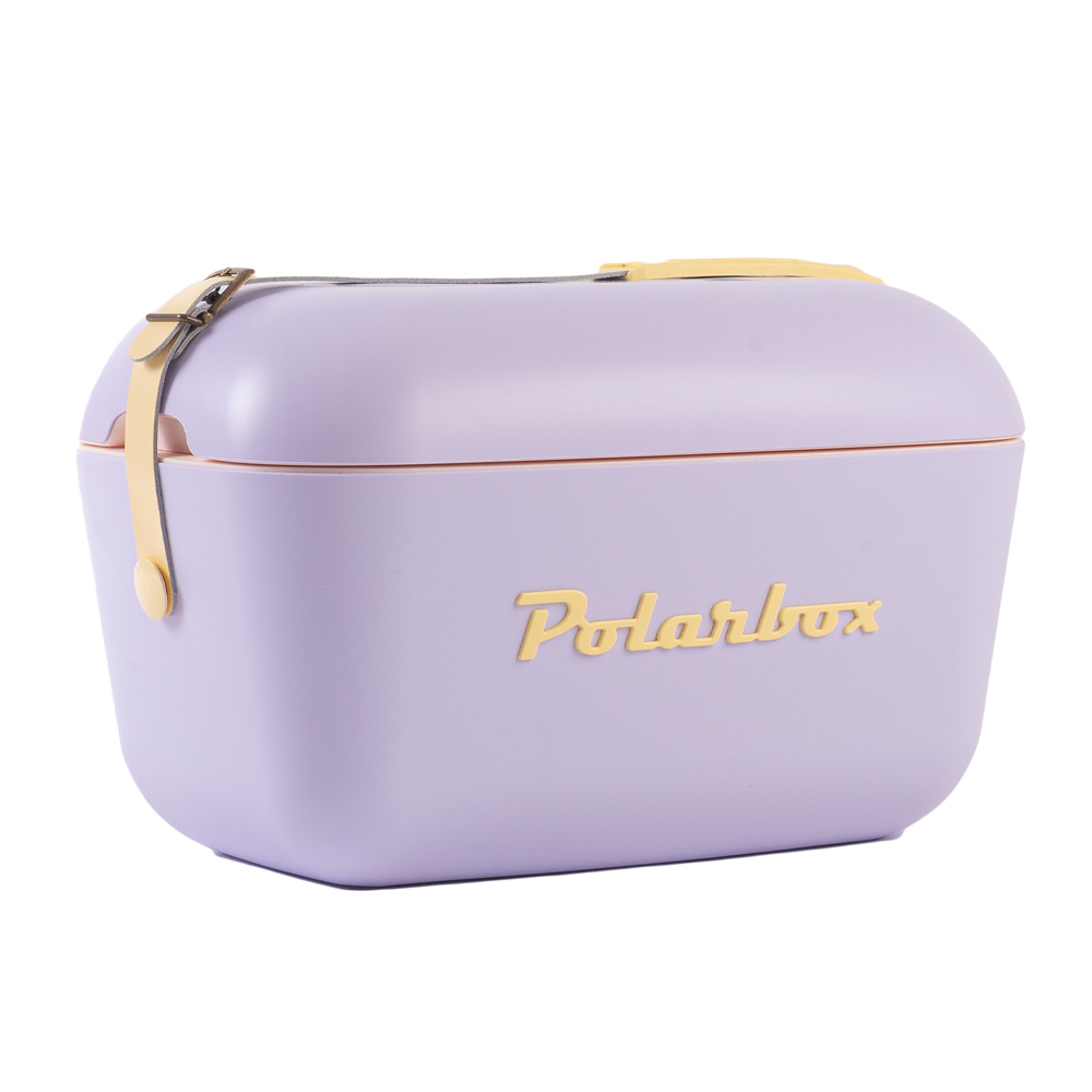 Polarbox retro koelbox Pop Malva paars met gele band - 20 liter - Duurzaam geproduceerde trendy koelbox