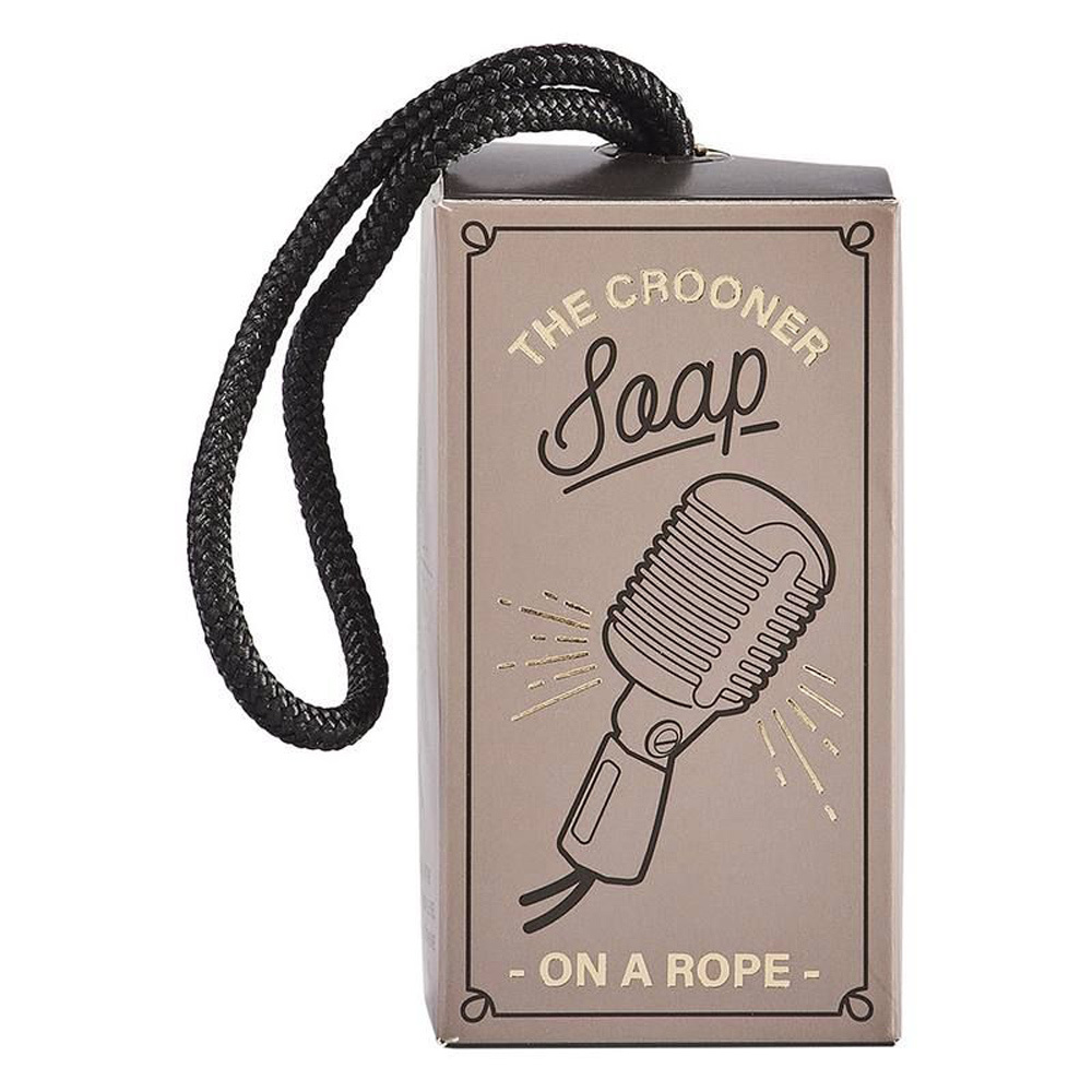 Zeep in de vorm van een retro microfoon in vintage verpakking