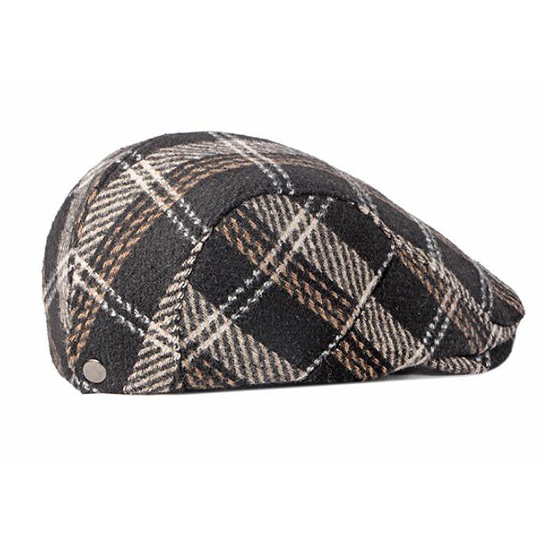 Cardiff 1962 Flat Cap One Size Zwart - Warme en comfortabele platte pet met ruitpatroon