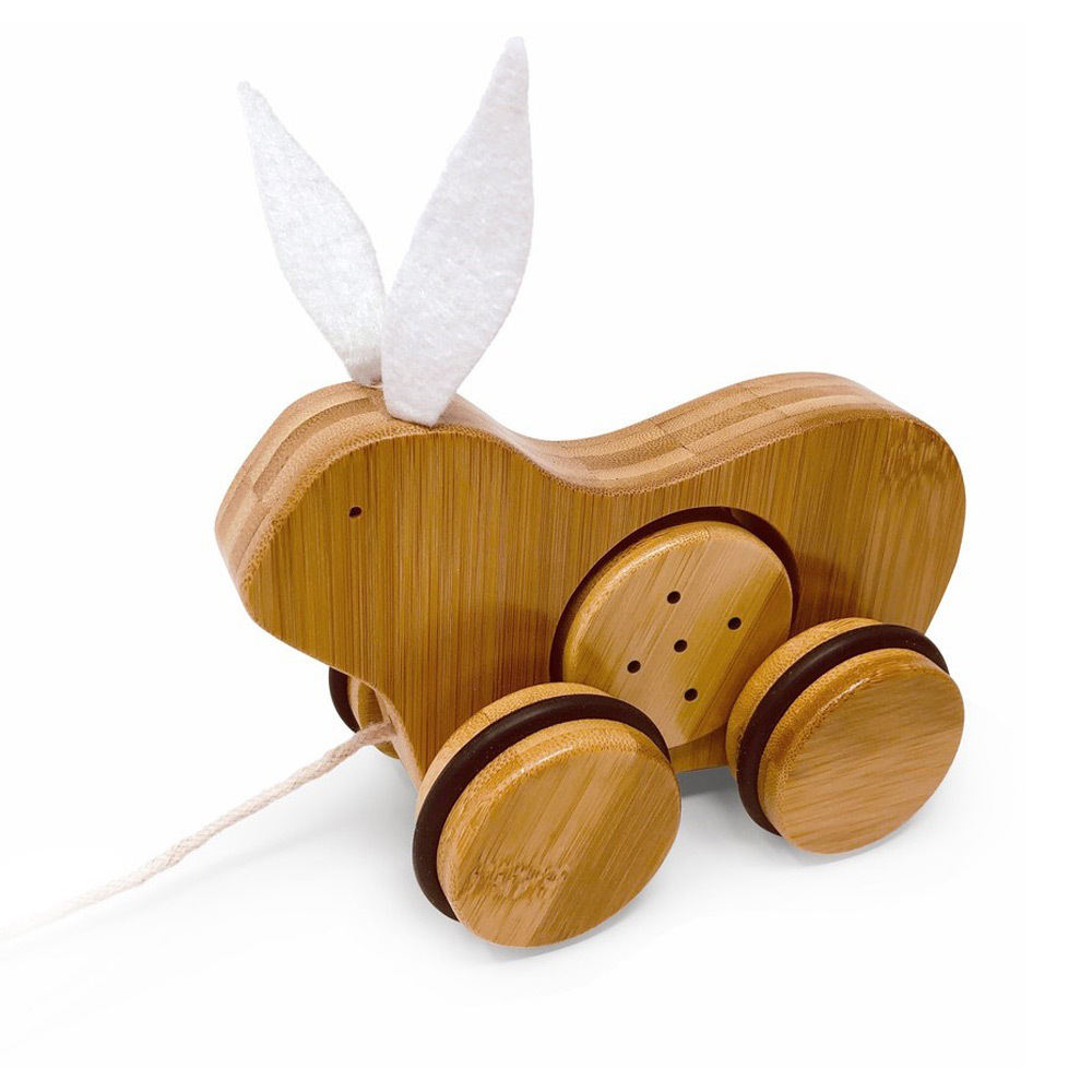 Kinderfeets houten retro speelgoed bamboo trekfiguur konijn