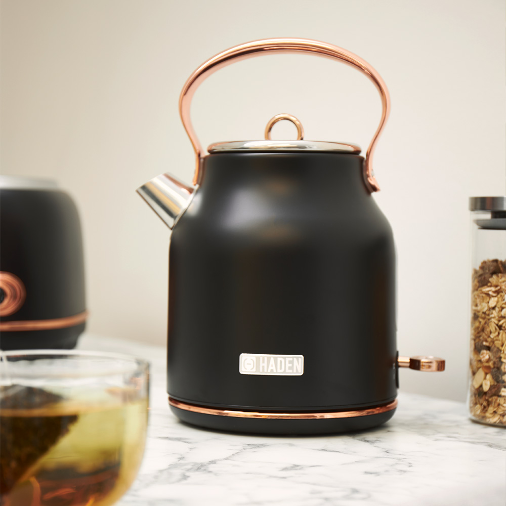 Haden Heritage retro waterkoker zwart & koper