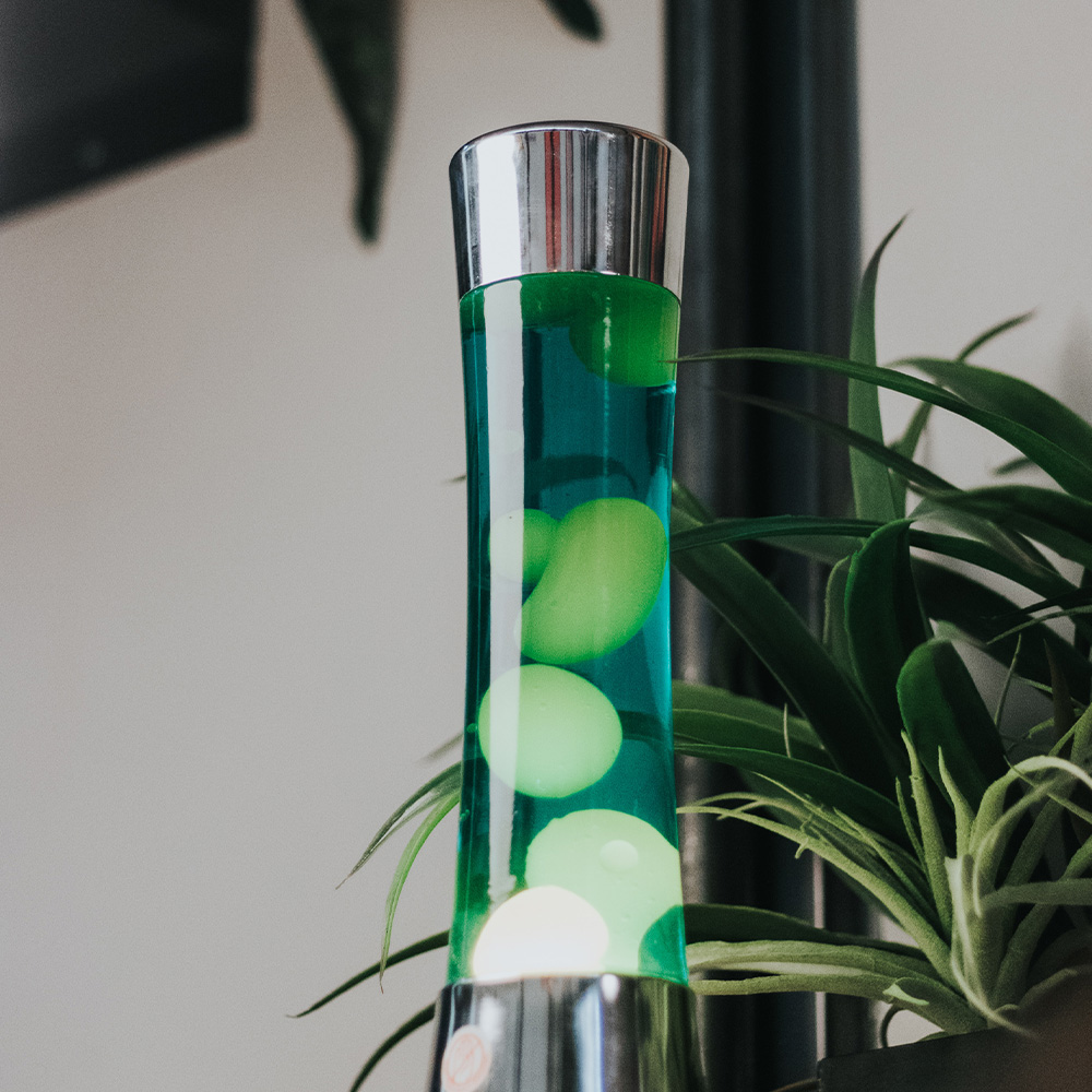 Fisura retro lavalamp - chroom groen/geel