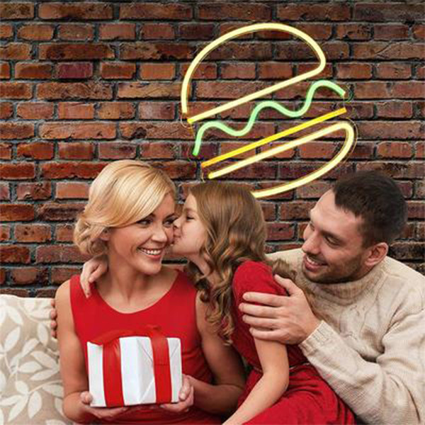 Retro neon verlichting Burger - geel /groen