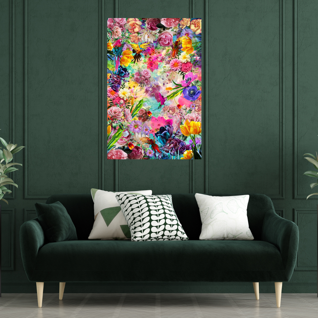 Glasschilderij bloemenpracht in levendige kleuren | verticaal | 80x120