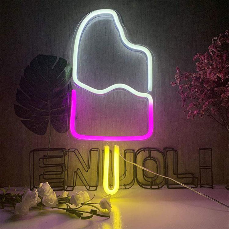 Neon verlichting ijslolly - roze wit & geel