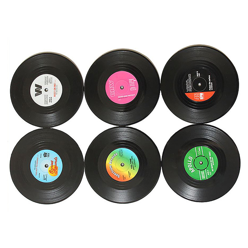 Retro vinyl onderzetters set van 6
