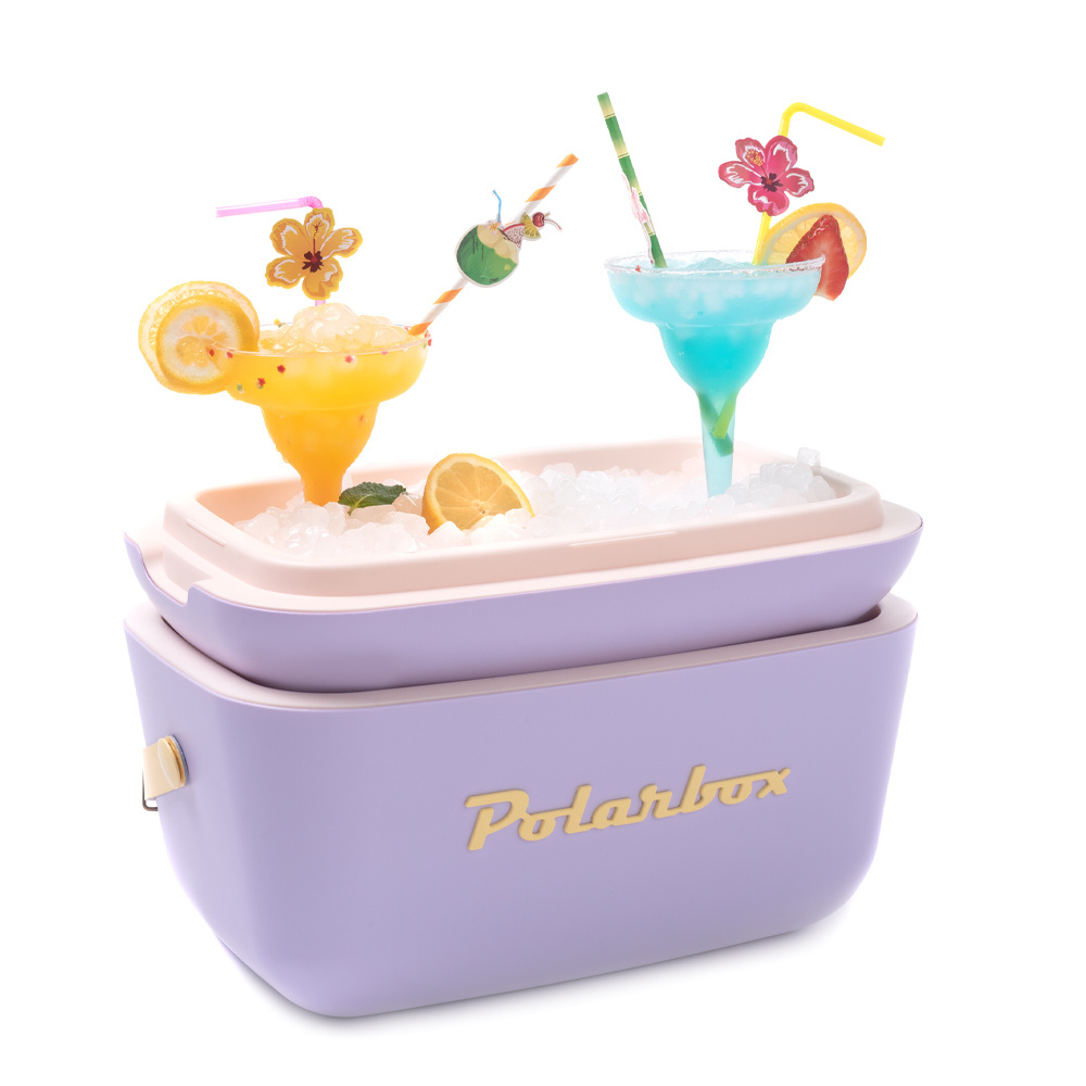 Polarbox retro koelbox paars met gele band - 12 liter - Duurzaam geproduceerde trendy koelbox