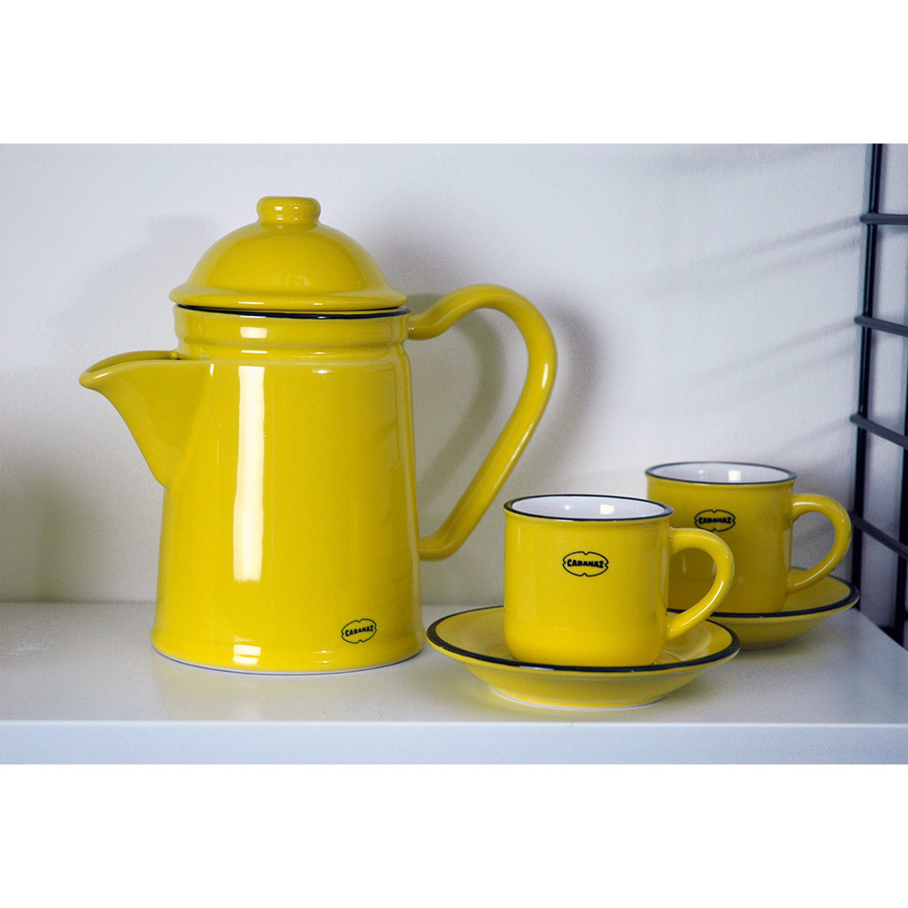 Retro koffie en theepot sunny yellow