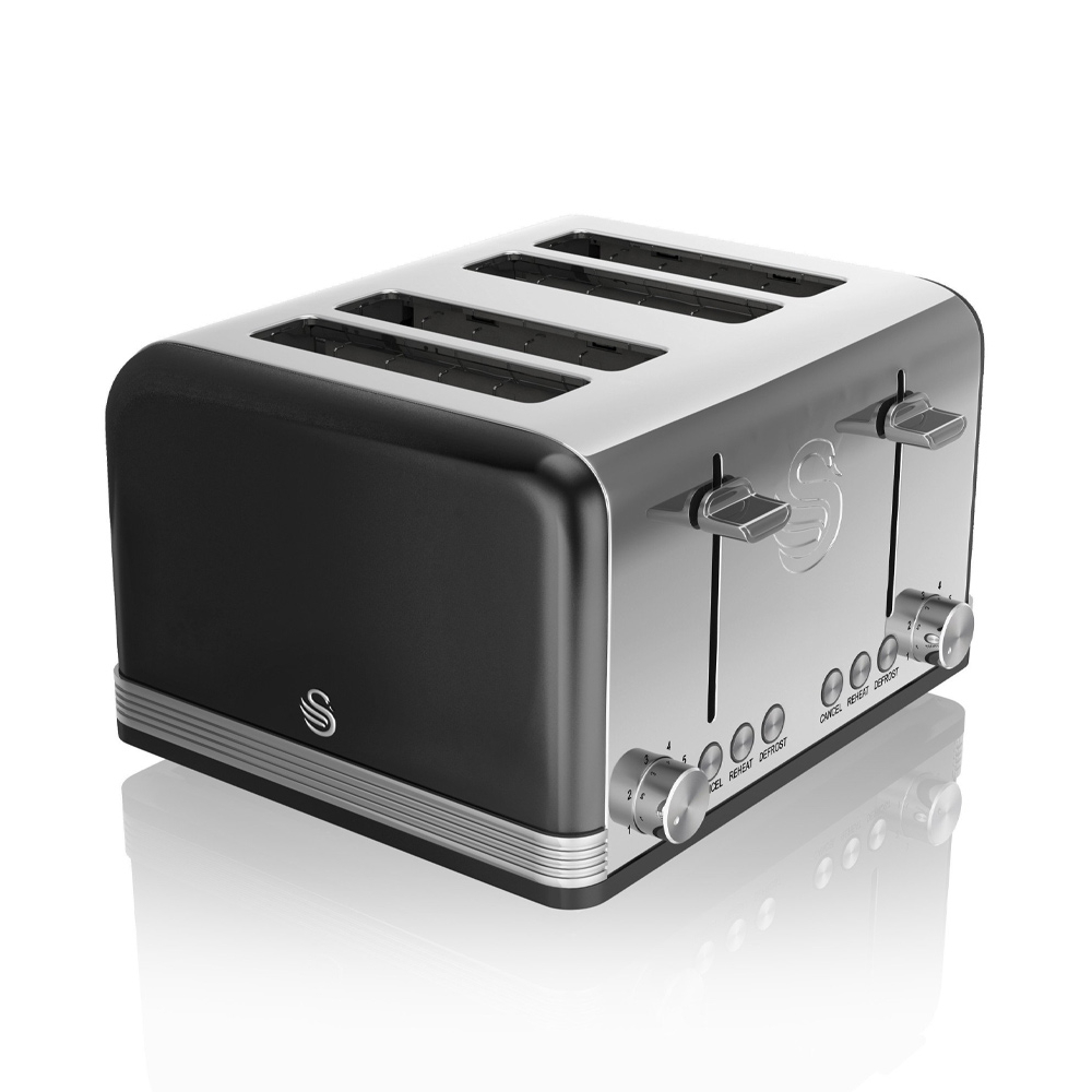 Swan 4-Slot retro  broodrooster zwart
