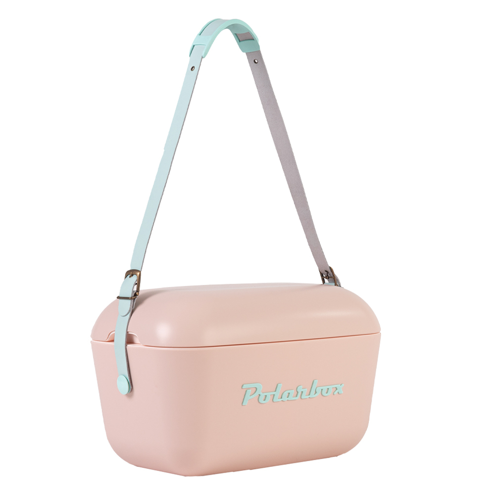 Polarbox retro koelbox roze met blauwe band - 12 liter - Duurzaam geproduceerde trendy koelbox