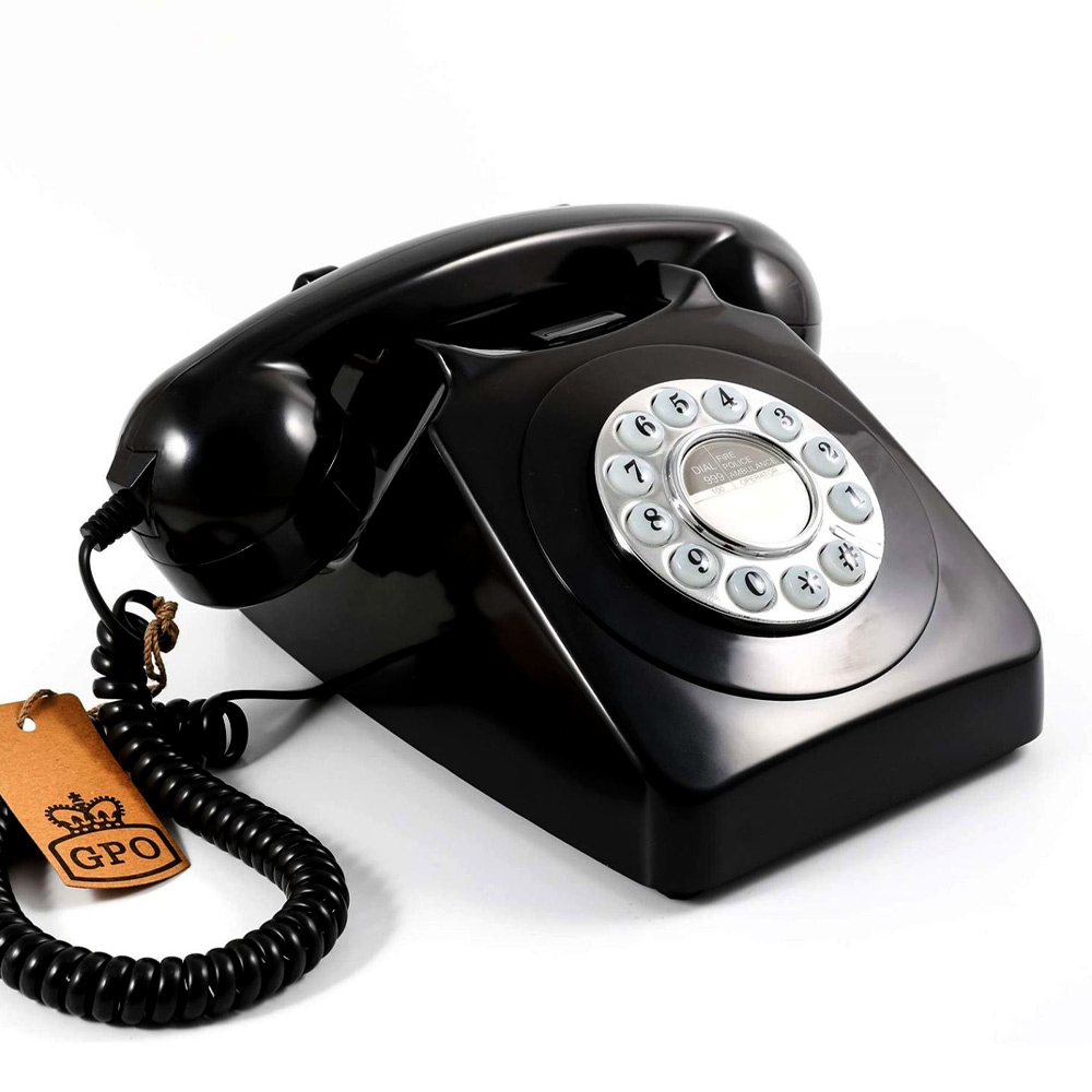 Druktoets retro telefoon zwart - 2e kans 