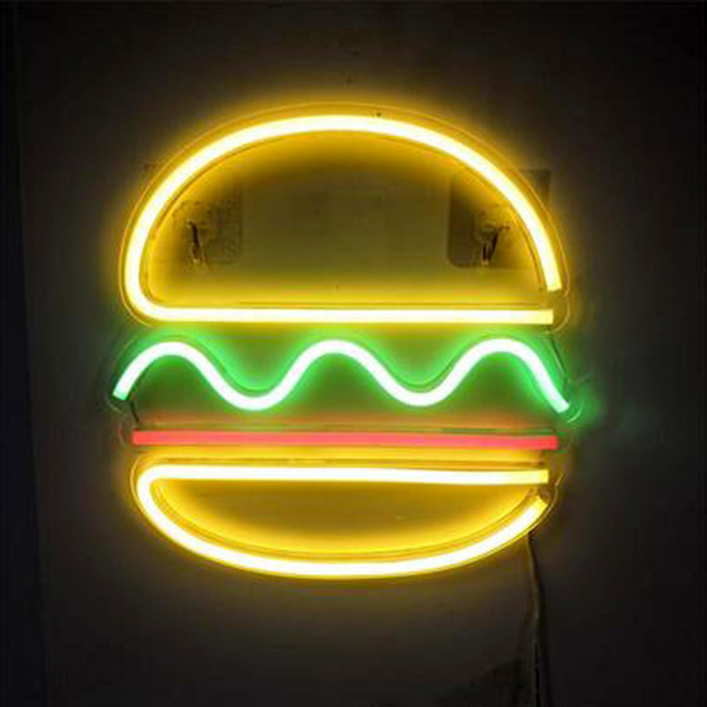 Retro neon verlichting Burger - geel /groen