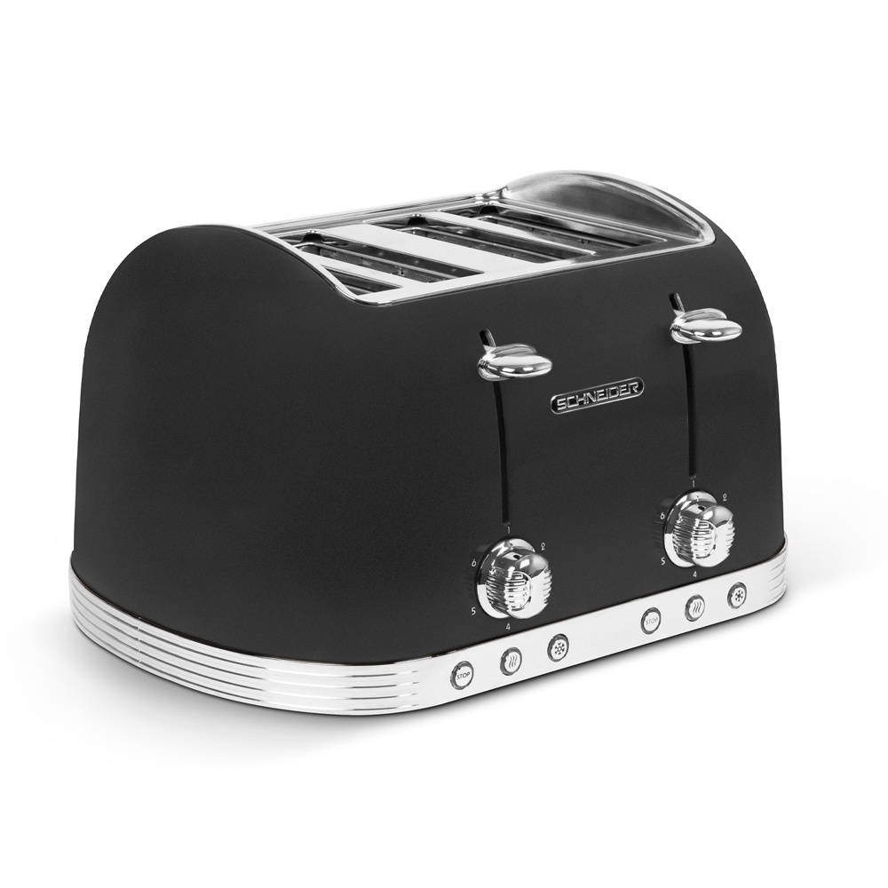 4-Slot retro broodrooster black 