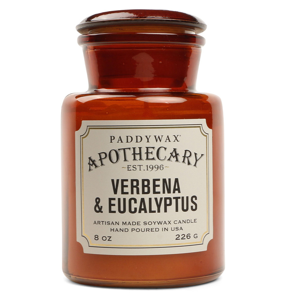 Geurkaars verbena + eucalyptus - in glazen apothekerspot