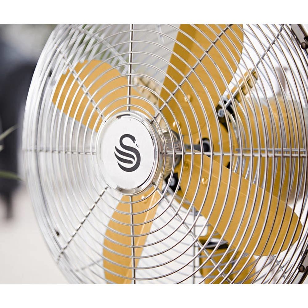 12 inch retro tafelventilator geel