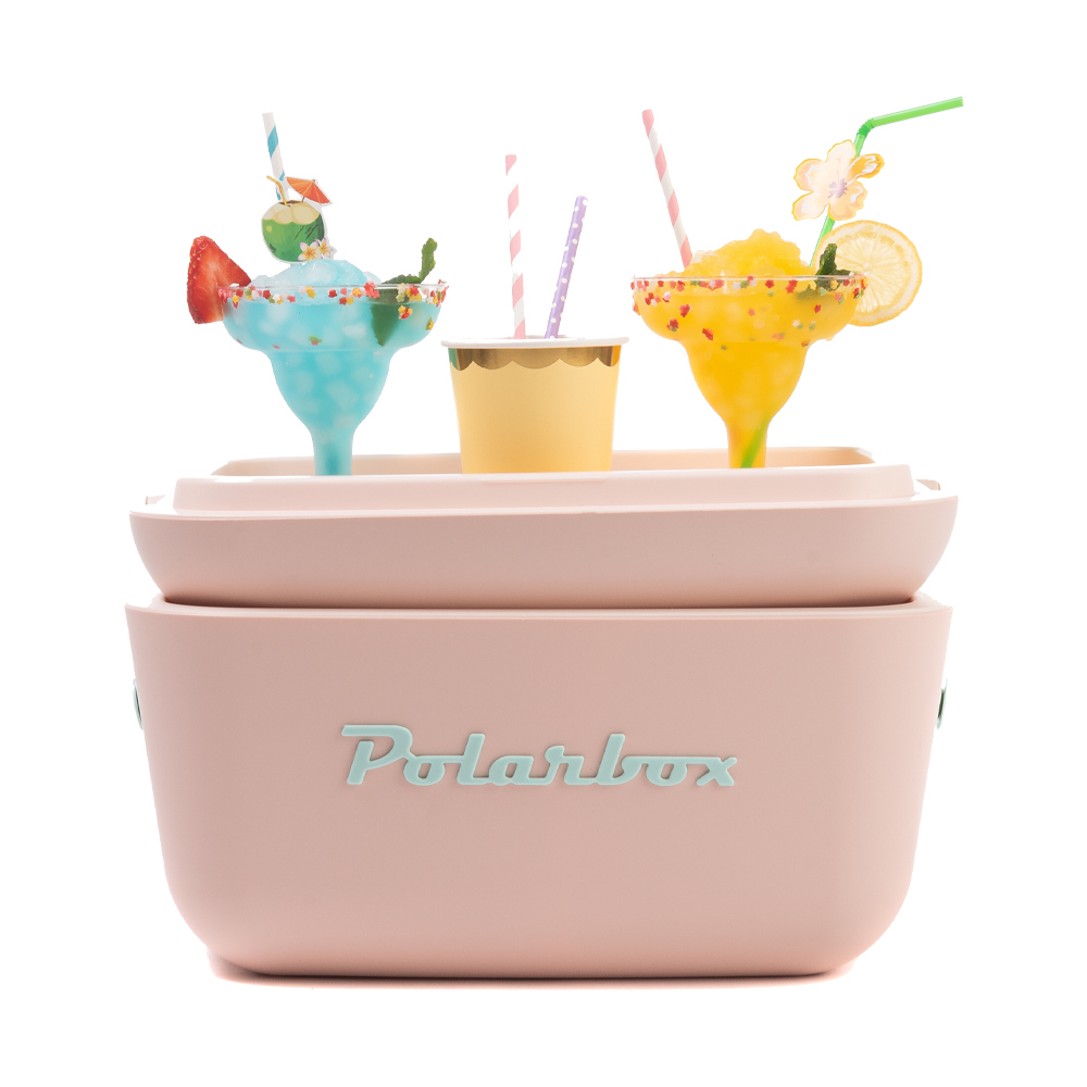 Polarbox retro koelbox roze met blauwe band - 12 liter - Duurzaam geproduceerde trendy koelbox