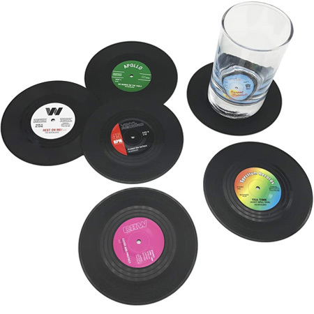 Retro vinyl onderzetters set van 6 Retro vinyl onderzetters set van 6