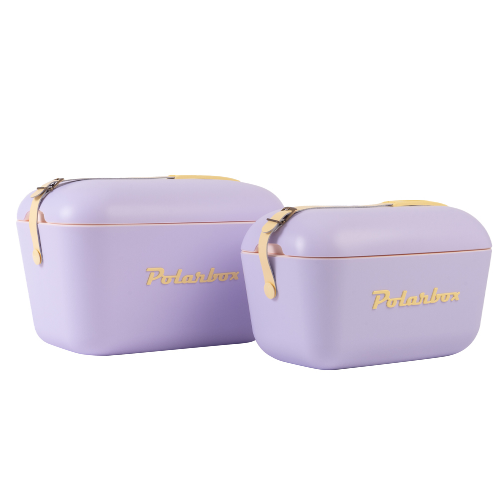 Polarbox retro koelbox paars met gele band - 12 liter - Duurzaam geproduceerde trendy koelbox