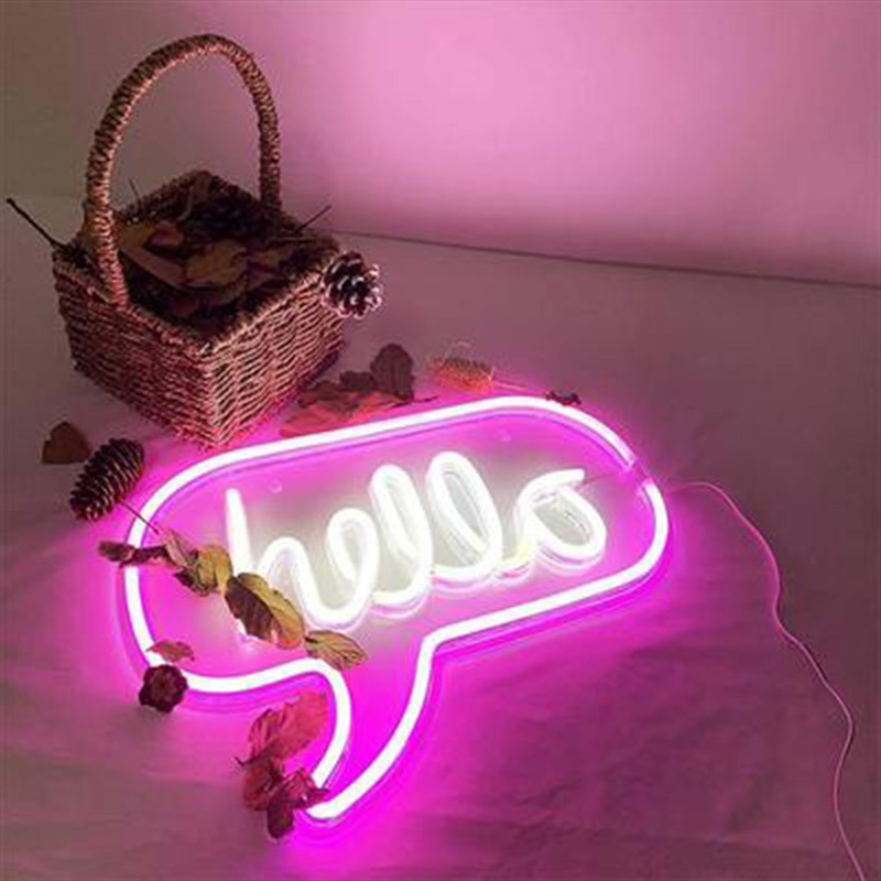 Retro neon verlichting Hello - roze/wit