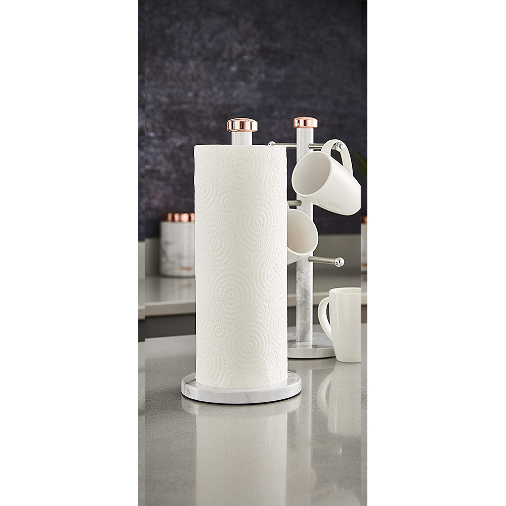 Swan retro kopjeshouder & keukenrolhouder set van 2 rose gold marmer