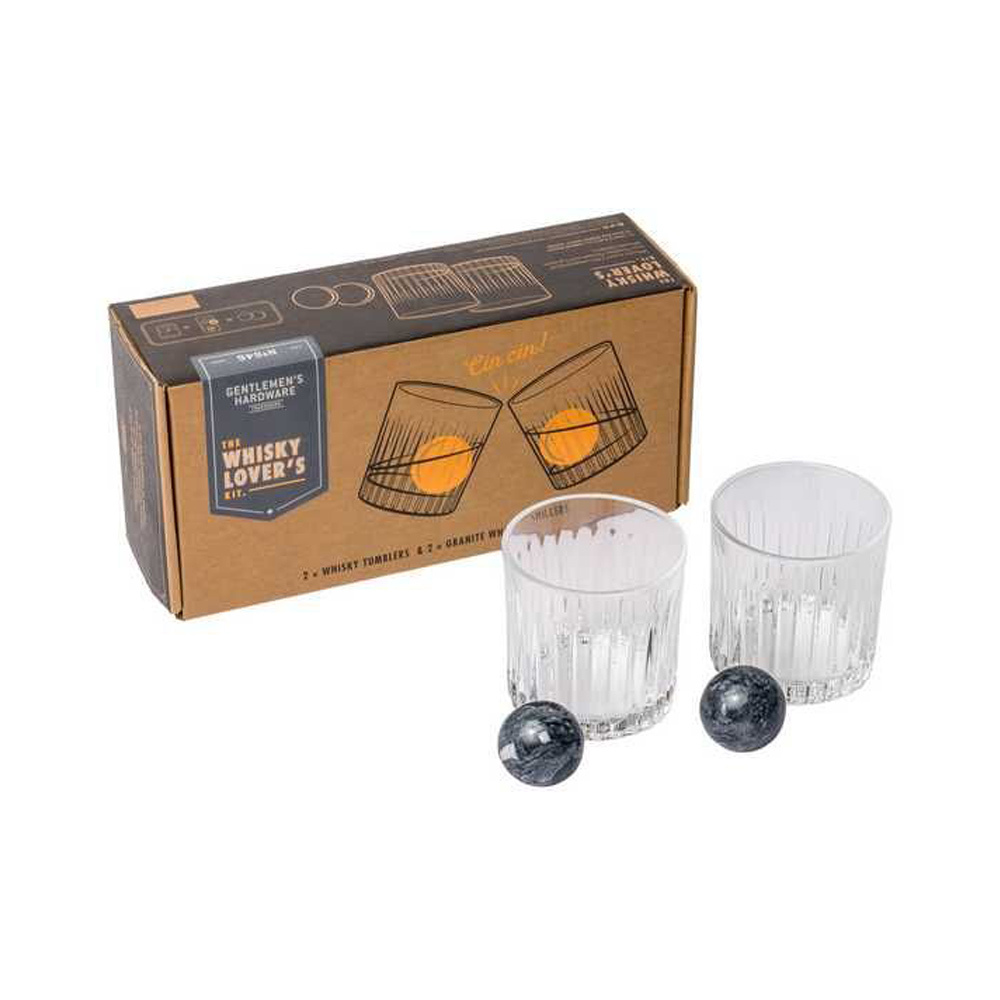 Gentlemens Hardware The Whisky Lover's Kit - Set van 2 luxe whiskyglazen en 2 granieten whisky stenen