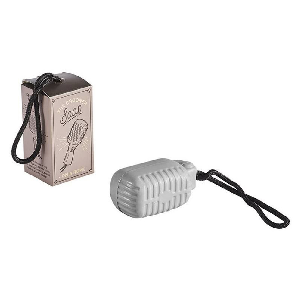 Zeep in de vorm van een retro microfoon in vintage verpakking