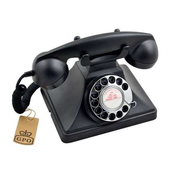 Draaischijf retro telefoon zwart