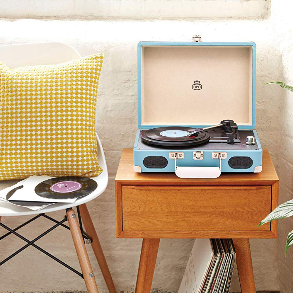 GPO Soho retro platenspeler blauw