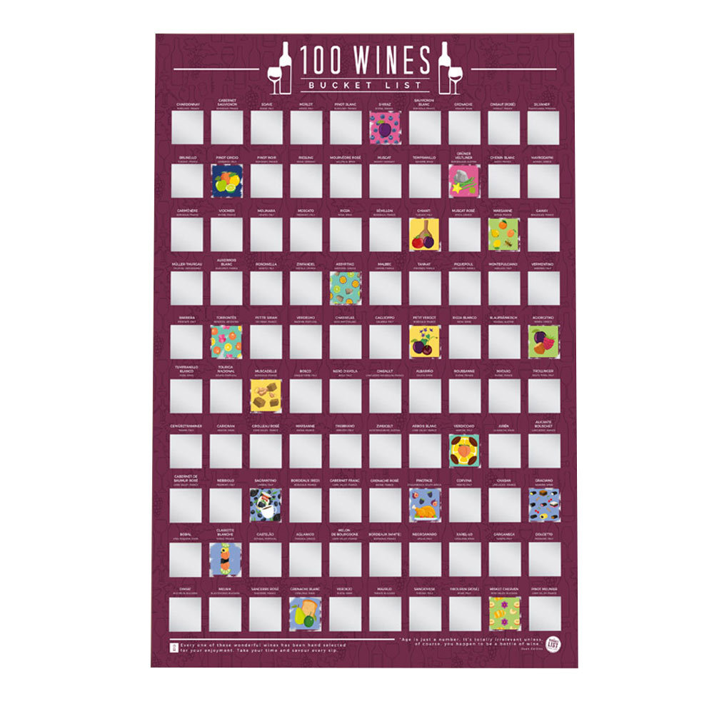 Bucket list poster - 100 wijnsoorten kraskaart