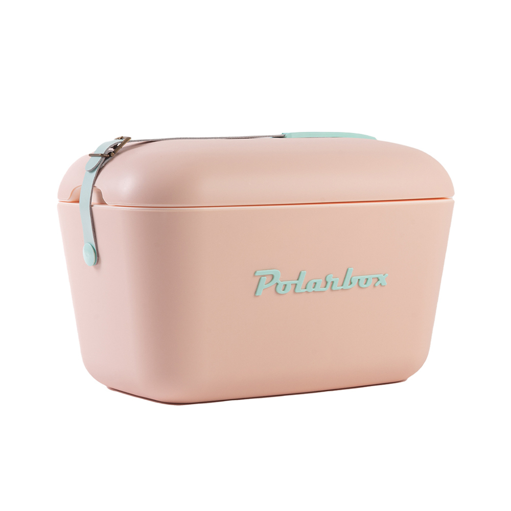 Polarbox retro koelbox roze met blauwe band - 12 liter - Duurzaam geproduceerde trendy koelbox