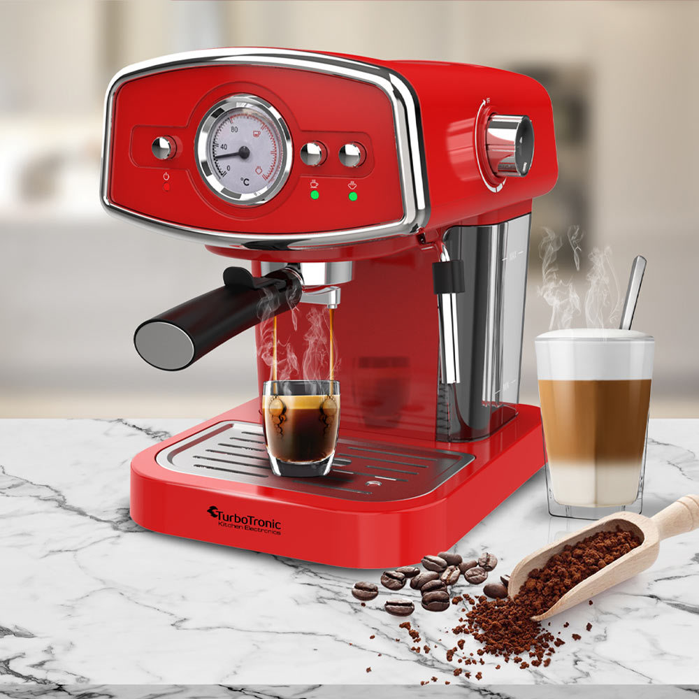 TurboTronic ZEspresso TT-CM22 Retro Espressomachine Rood TurboTronic ZEspresso TT-CM22 Retro Espressomachine Rood