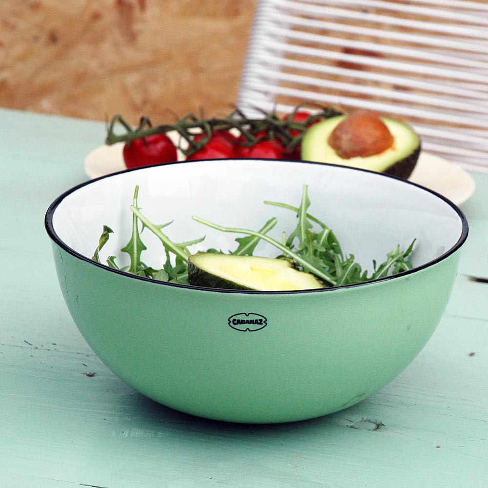 Retro saladeschaal emaille  geinspireerd vintage green