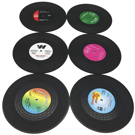 Retro vinyl onderzetters set van 6