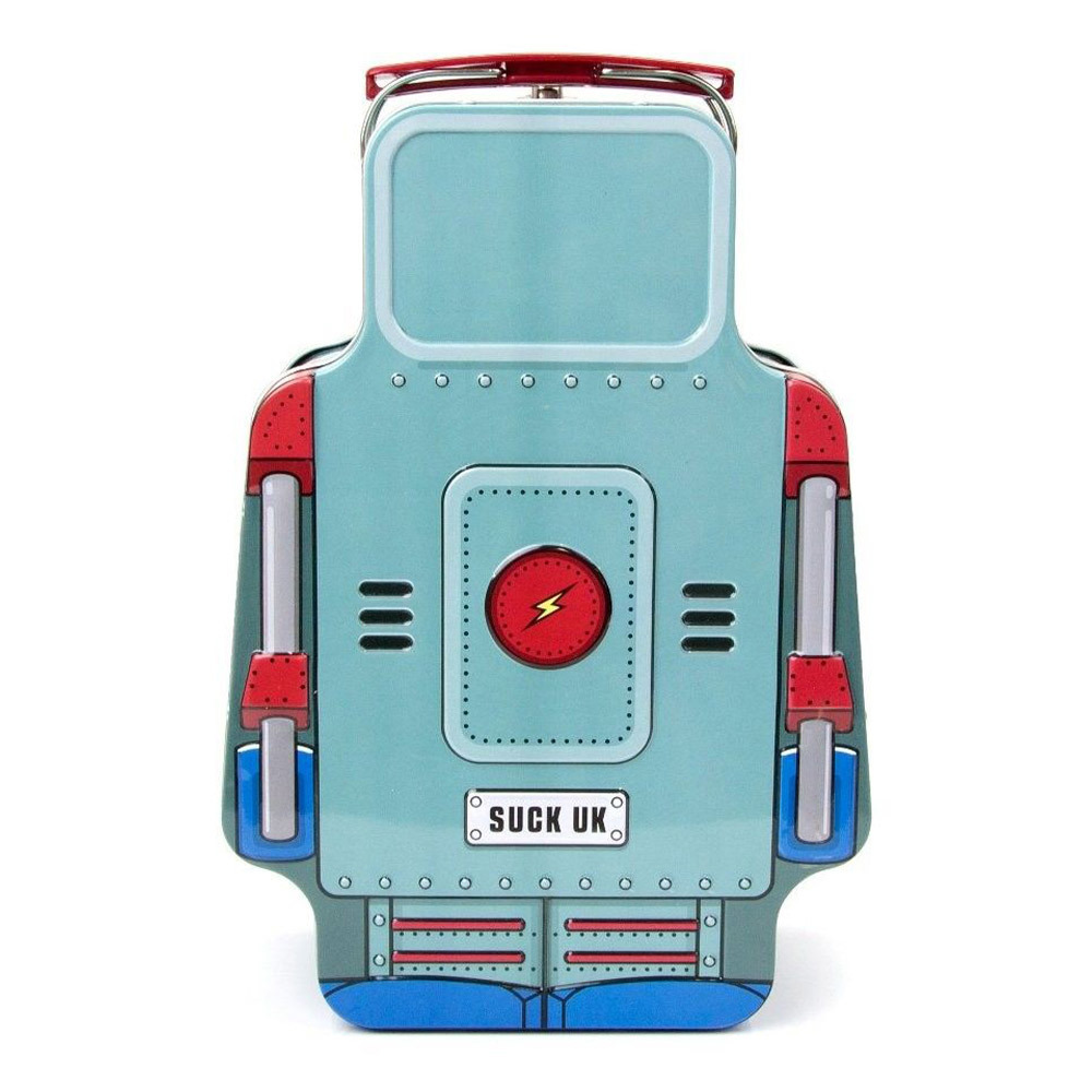 Robot retro tinnen lunchbox blauw
