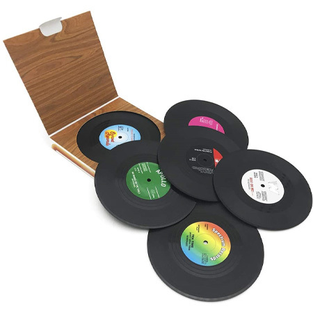 Retro vinyl onderzetters set van 6