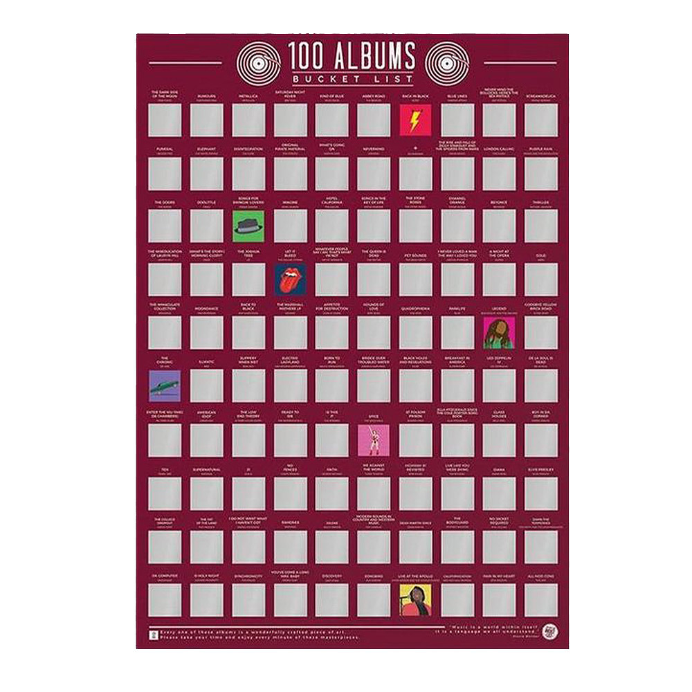 Bucket List Albums Poster - 100 albums Kraskaart