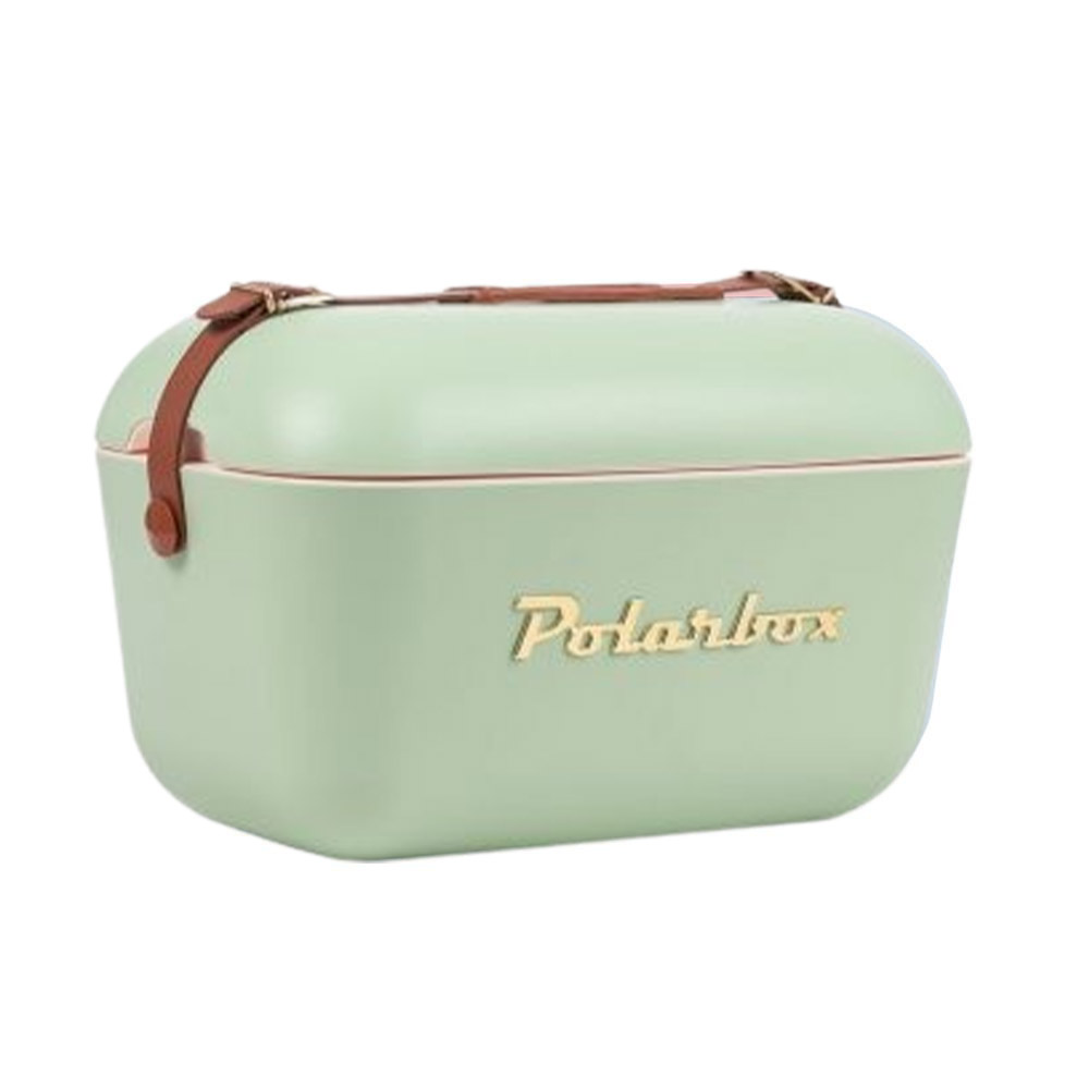 Polarbox retro koelbox olijfgroen met bruine band - 20 liter - Duurzaam geproduceerde trendy koelbox